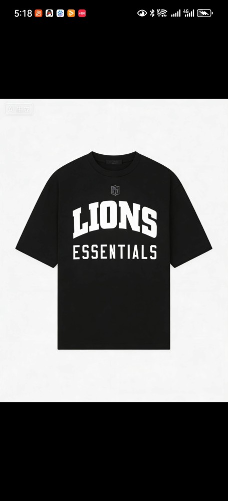Lions team curved large letter logo heavyweight pure cotton fan couple T-shirt 2 colors 29060612