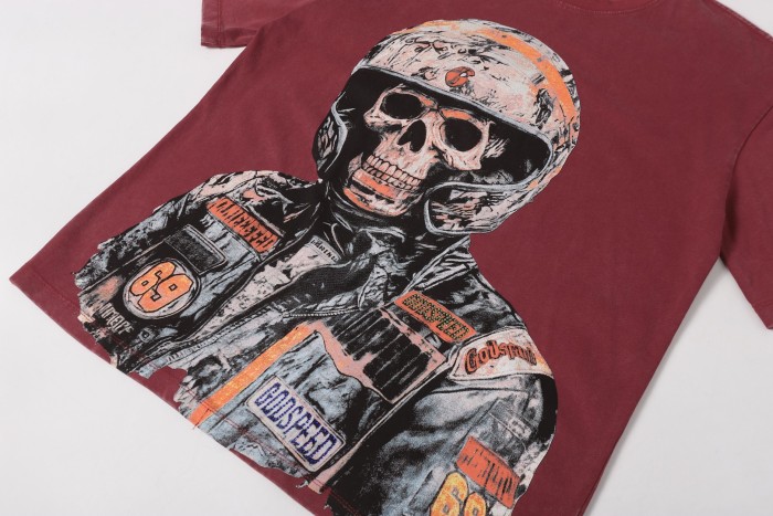No. 69 Helmet Racing Skull Distressed Black Short-Sleeve T-Shirt 29052367