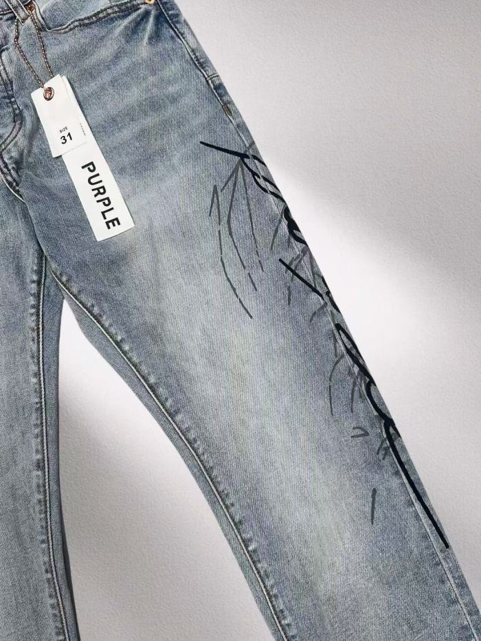 1:1 quality version light blue distressed hand-painted graffiti slim-fitting jeans 29032813