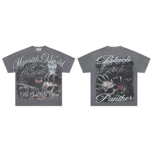 Black Panther Skull Rhinestone Print Washed Tee 29064547