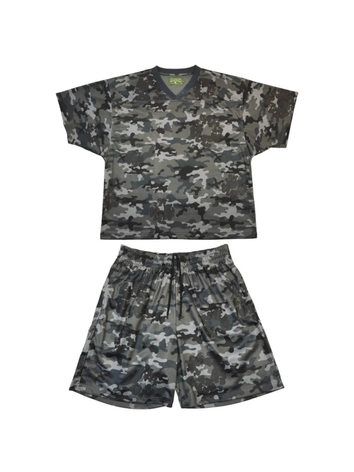 Camouflage Print Mesh T-shirt & Shorts Set 2 colors 28491698