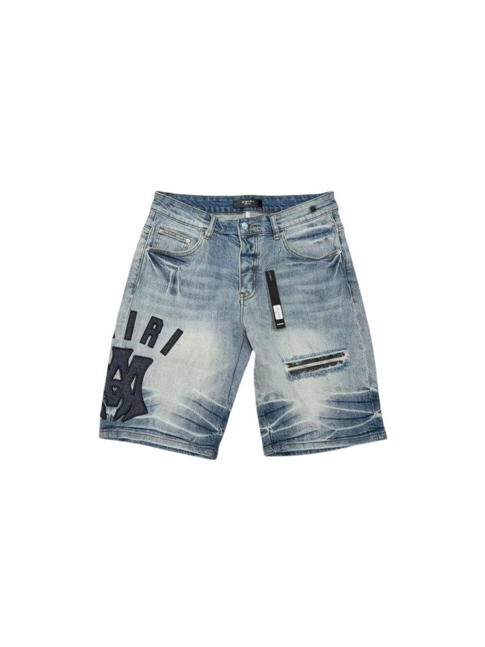 1:1 quality version Letter Pattern Embroidered Line Denim Shorts 28972420