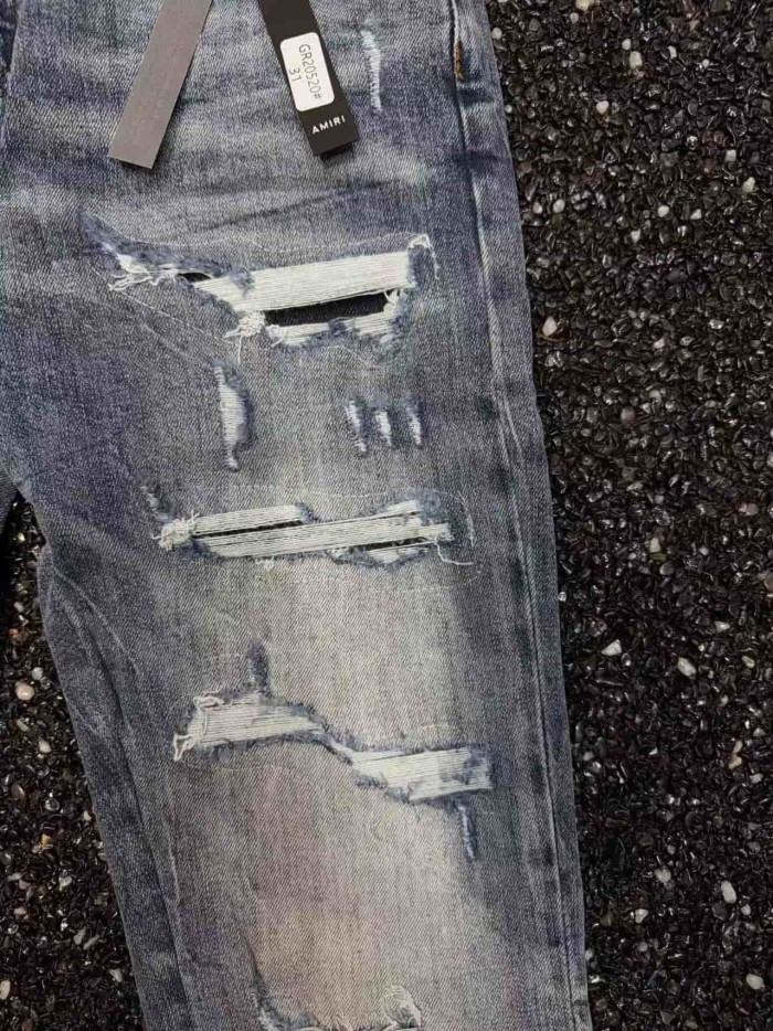 1:1 quality version Hollywood Black White Logo Embroidery Ripped Jeans 29080642