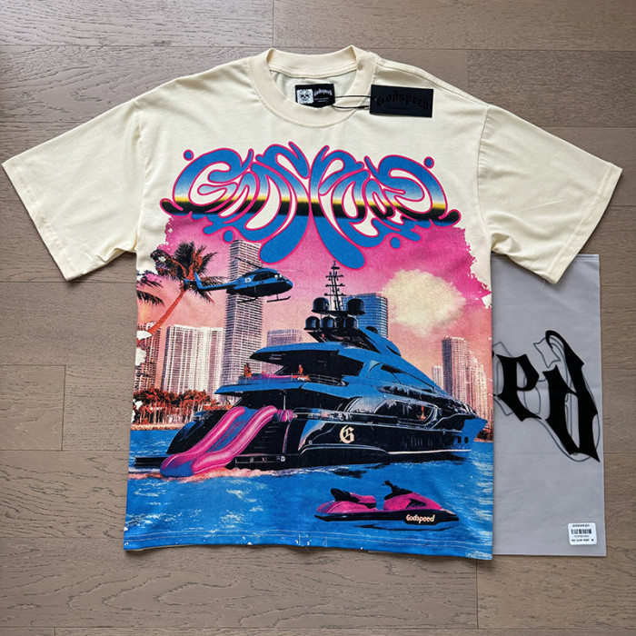 Vintage Miami Yacht City Print T-shirt 29044609