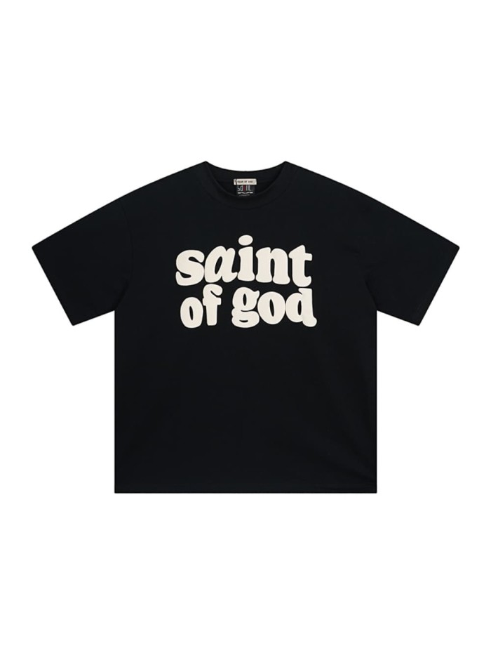 Foam three-dimensional letters black background loose short-sleeved T-shirt 29053612