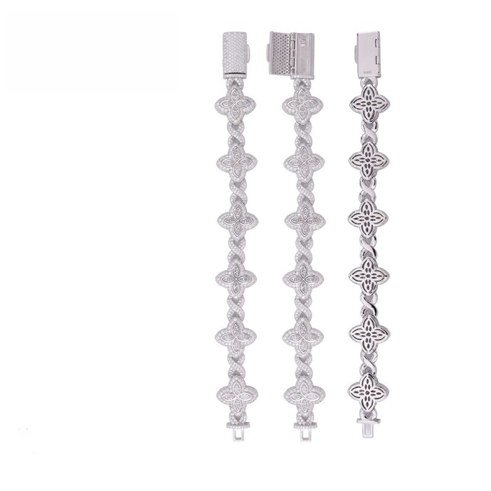 Silver-Plated Moissanite Four-Leaf Clover Cuban Bracelet 5 colors 28782943