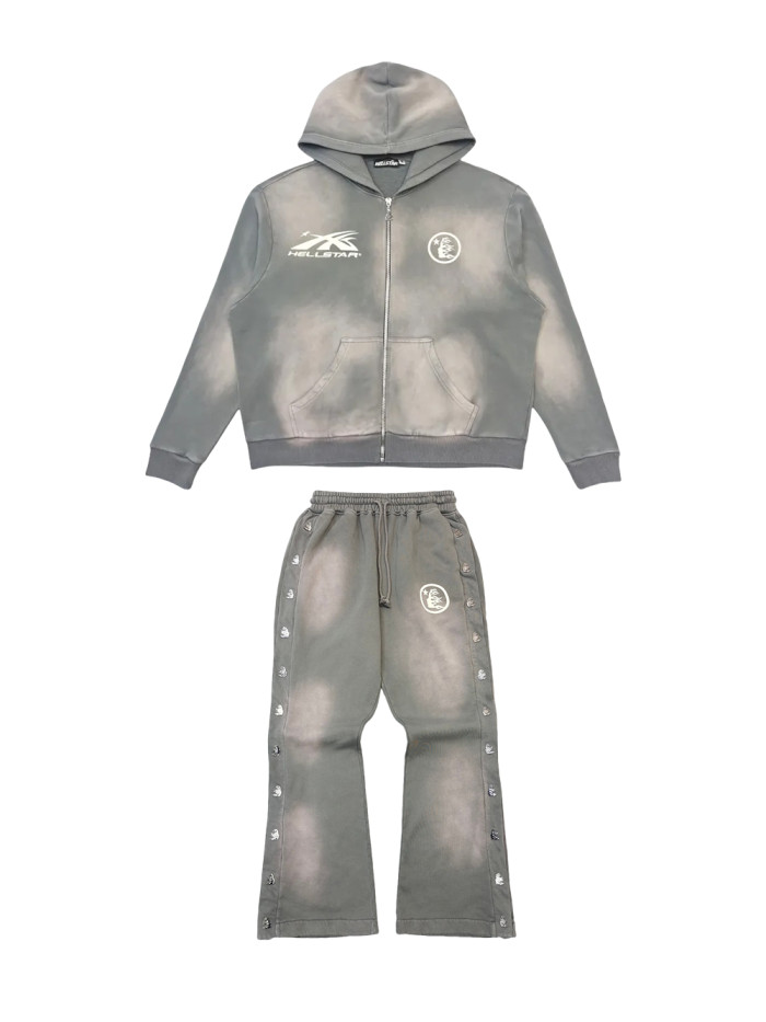 [Big & Tall for weights up to 260 lbs]1:1 quality version Gray spray zipper Hoodie & Pants Set with NFC tag