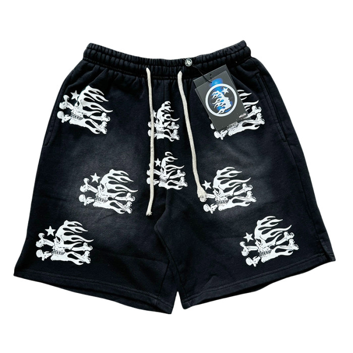 Full Print Skull Washed Black Tee & Shorts Set