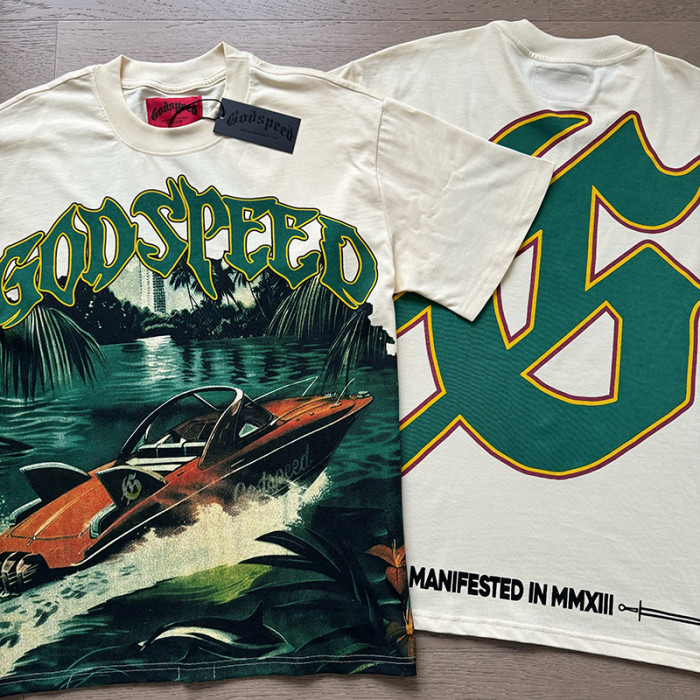Jungle Speedboat Beige Double-sided Printed Short-sleeved T-shirt 29039415