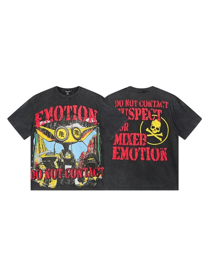 Long-eared Glasses Alien Print Washed Tee 29105638