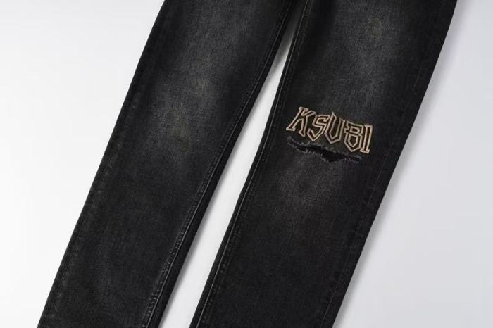 1:1 quality version Hollowed-out embroidered logo ripped jeans 28694083