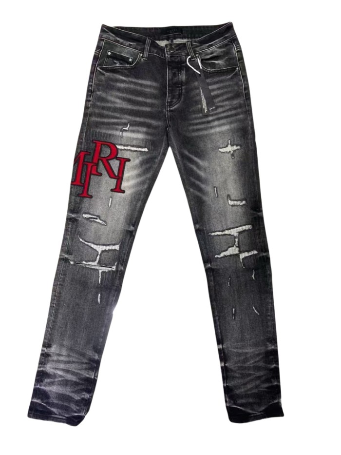 1:1 quality version 28179751 Black and Red Embroidered Letter Jeans