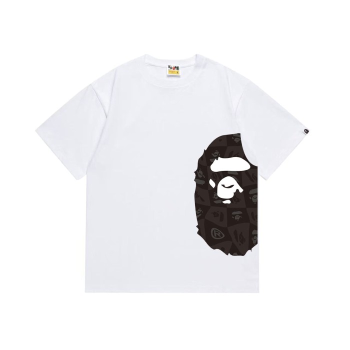 Side minimalist gray grid patterned monkey head short sleeved  print T-shirt 2 colors 29053566
