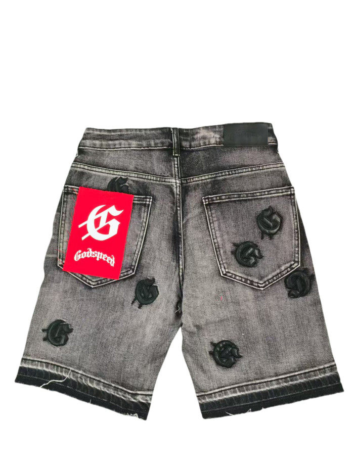 Embroidered Letter Beaded Denim Shorts 3 colors 28117995