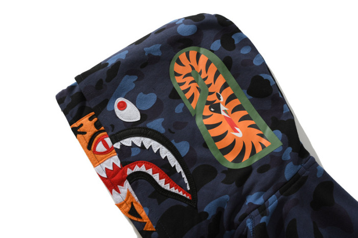 Camouflage Double-Capped Tiger Head Lightweight Fleece Shark Zipper Hoodie 3 colors 28772143