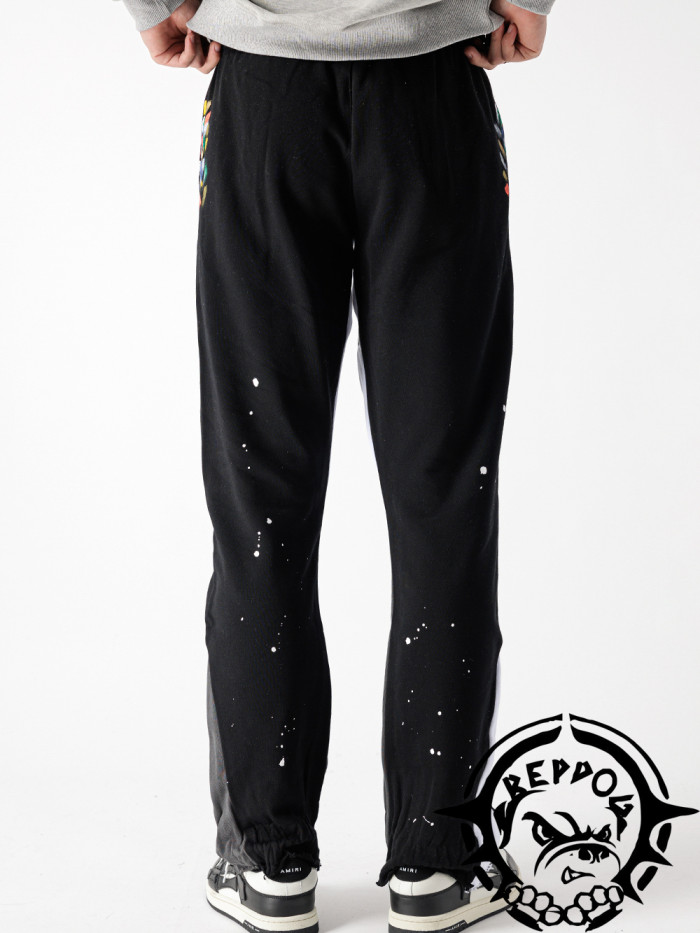 Left leg large monogrammed printed wide leg pants 12 colors