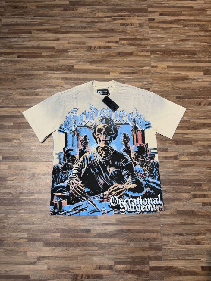 Vintage dark skeleton surgical print ripped and worn T-shirt  29035244