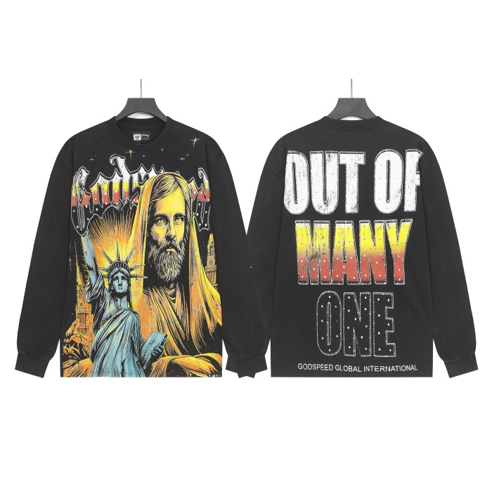 Statue of Liberty Print Washed Version Long Sleeve T-Shirt 2 colors 28691922