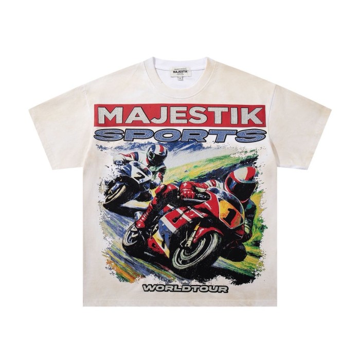 Retro Motorcycle Event Rhinestone Print Washed Tee 2 colors 29060730