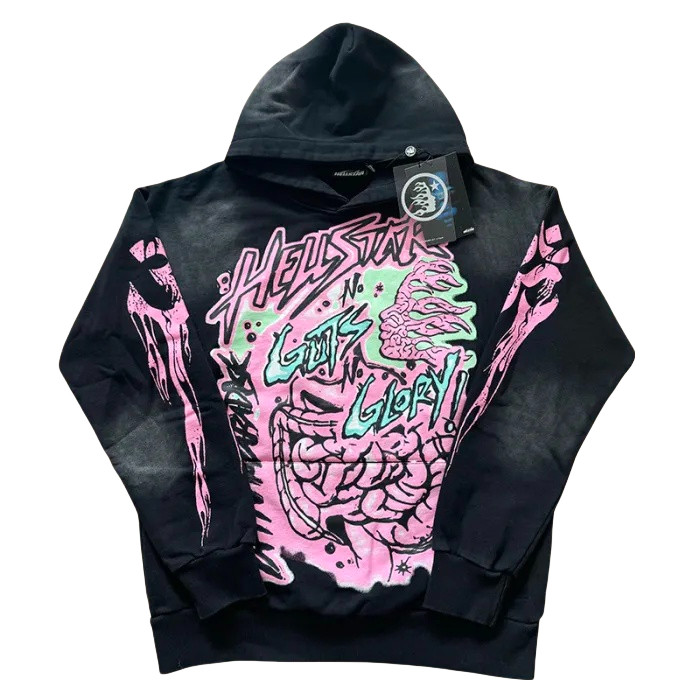 Gut Print Pollen Alphabet Washed Black hoodie & pants set