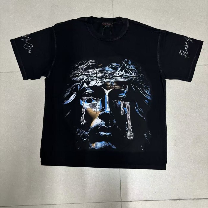 Dark Religious Angel Rhinestone Print Washed Tee 20 colors 29069152