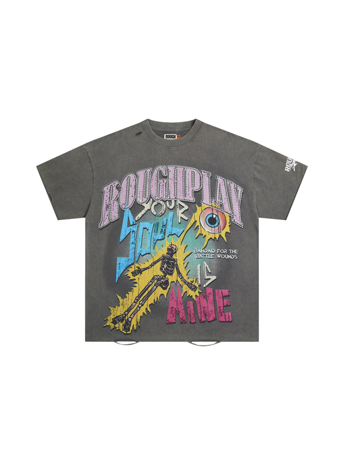 Band-Aid Skull Rhinestone Print Washed Version Distressed Tee 28529870
