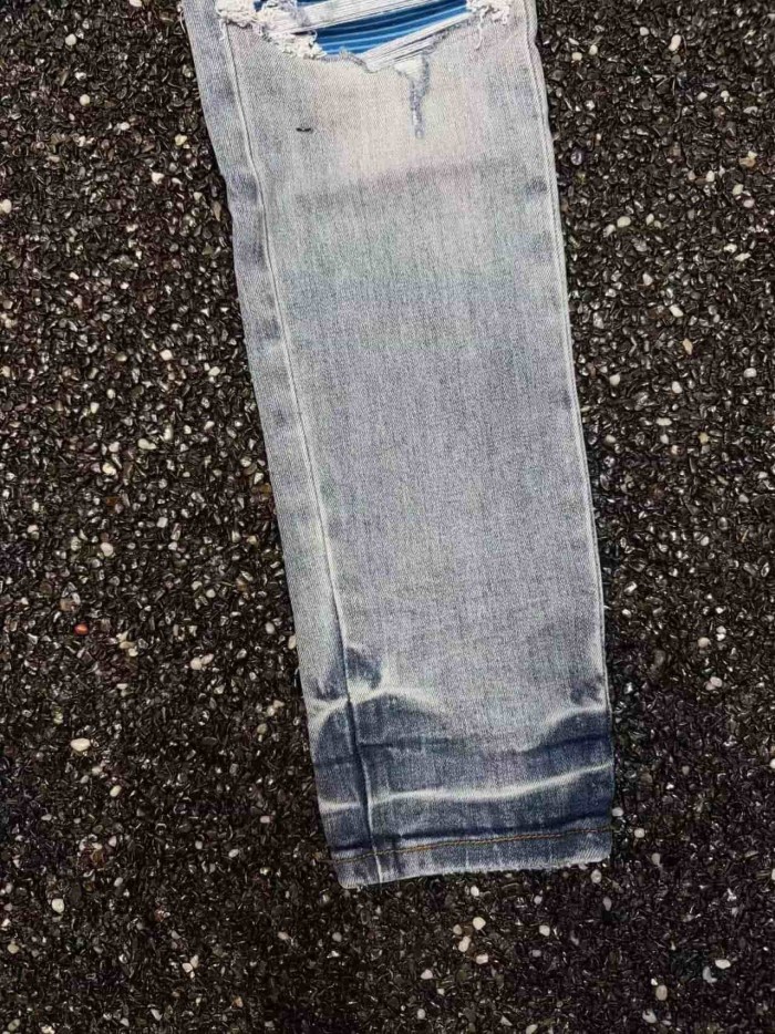 1:1 quality version Blue 3D Paw Embroidery Ripped Jeans 29080647