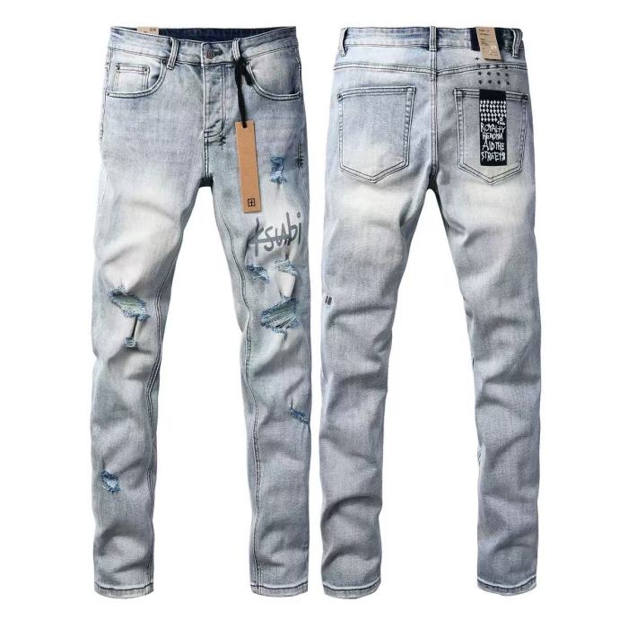 1:1 quality version Grey Logo Print Torn Ripped Jeans 29080459