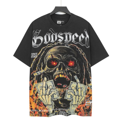 Dirty braids, red eyes, banknotes, skeletons, flames, worn-out black T-shirt 29053388