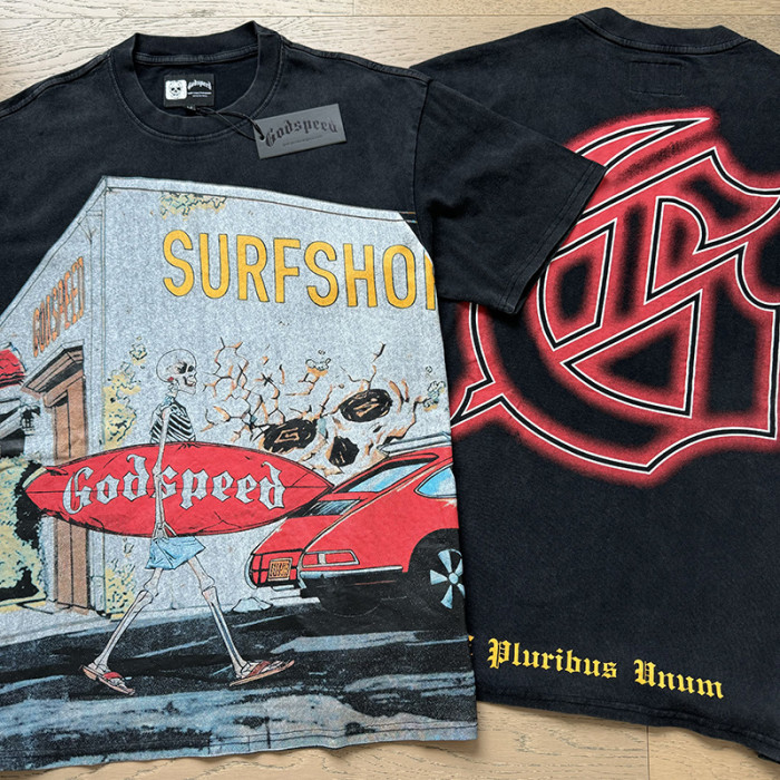 Surfing Skull G, marked in black for a vintage look, short-sleeved T-shirt 29047318