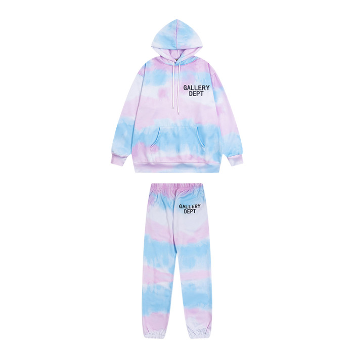 Blue and Pink Gradient Tie-Dye Hoodie & Pants Set