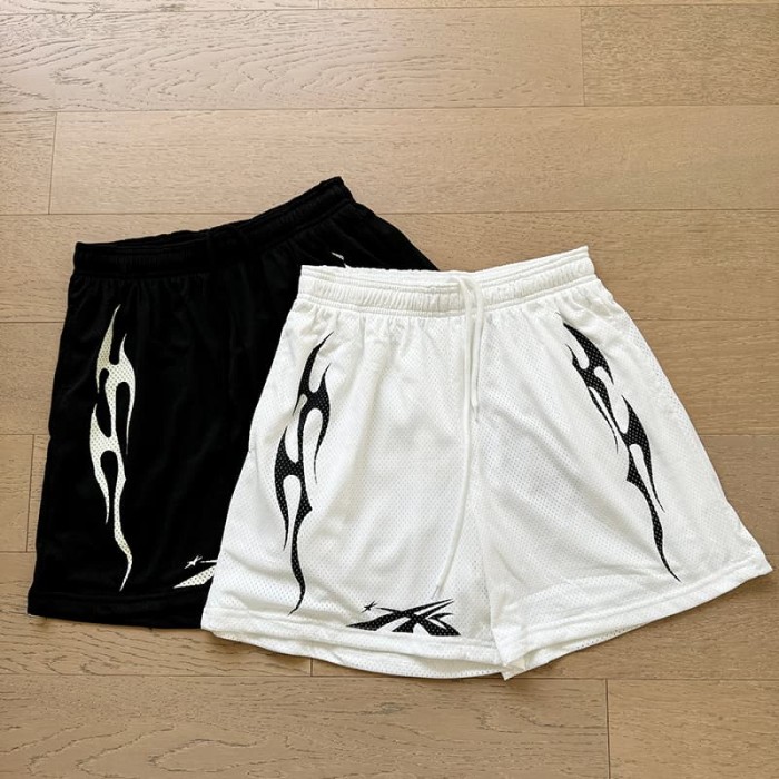 Black And White Flame Print Mesh Shorts 2 colors 29035460