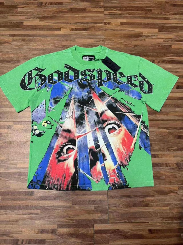 Broken Thorn Caged Eye Rhinestone Print Washed Tee 2 colors 29106668