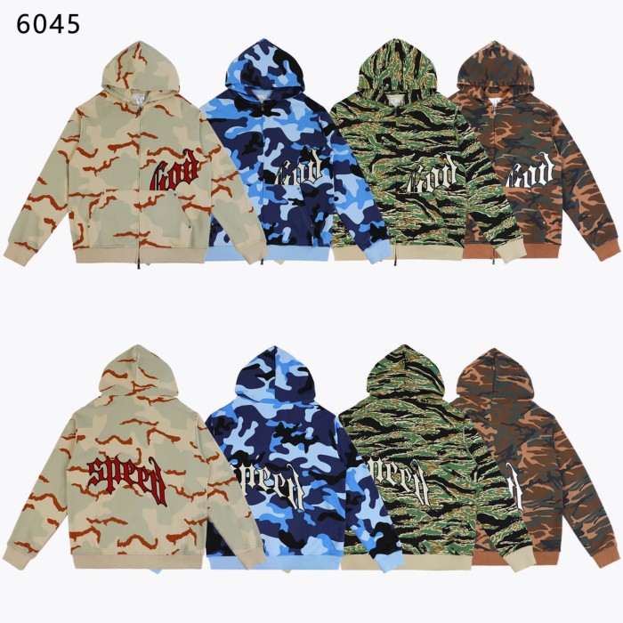 Camouflage Embroidered Letter Zipper Hoodie 4 colors 28705421