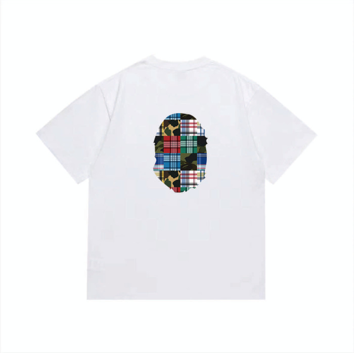 Ape Head Multi-Color Plaid Patchwork Graphic T-shirt 2 colors 29060430