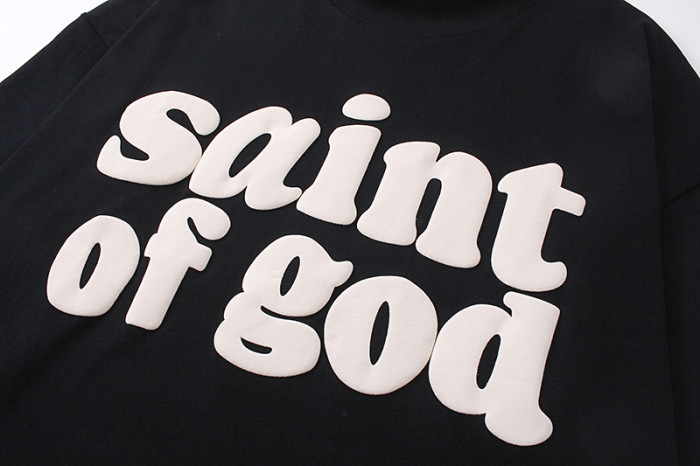 Foam three-dimensional letters black background loose short-sleeved T-shirt 29053612