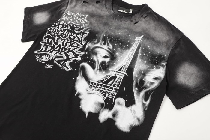 Dark Paris Eiffel Tower Print Washed Tee 2 colors 29043139