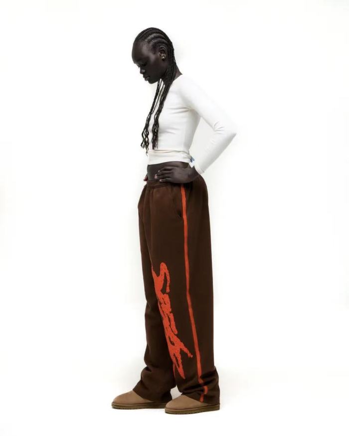 [Big & Tall for weights up to 220 lbs]1:1 quality version Orange Brush Rhinestone Brown Hoodie & Pants Set 28893164