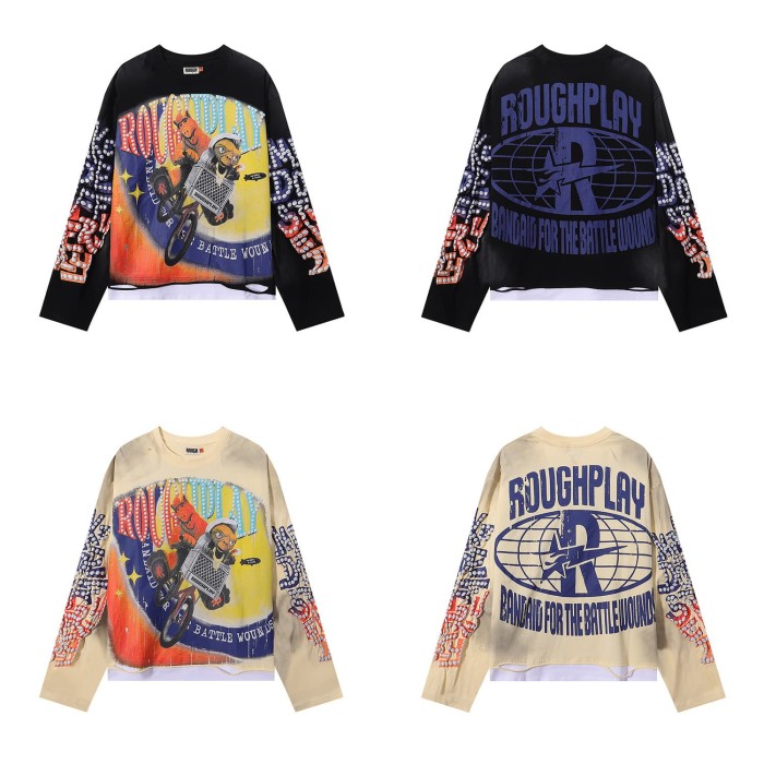 Piglet ET Bicycle Silver Hot Stamping Print Washed Version Long Sleeve T-Shirt 2 colors 28758383