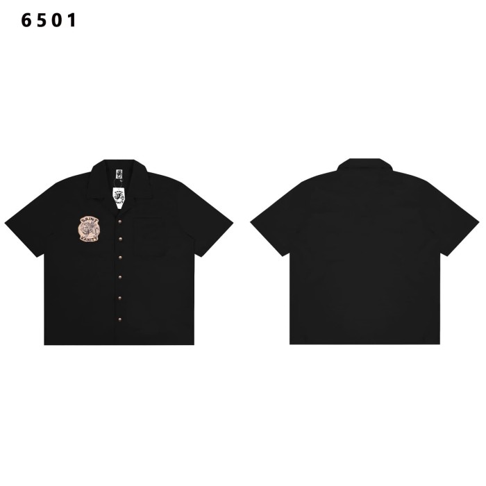 Badge Embroidery Buttoned Woven Workwear Shirt & Shorts Set 6 colors 29077774