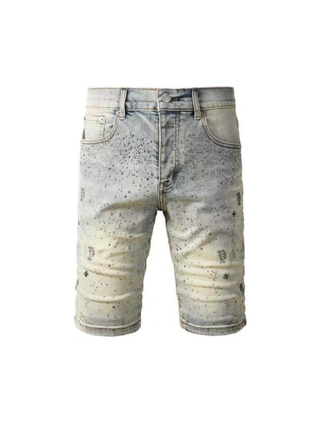 1:1 quality version Silver Ink P-Shape Rhinestone Denim Shorts 28920227