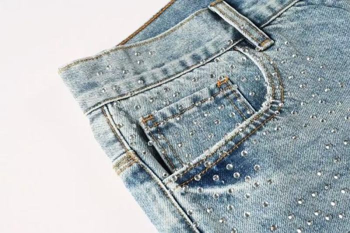 1:1 quality version Front Rhinestone Blue Denim Shorts 28920232