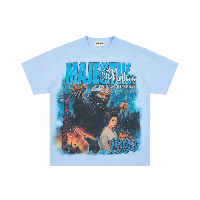 Ninja And Geisha Rhinestone Print Washed Tee 29064546