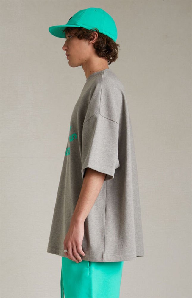 [buy more save more][Big & Tall for weights up to 220 lbs]1:1 quality version Mint Green Curved Letter Dark Heather Oatmeal Tee &  Shorts Set