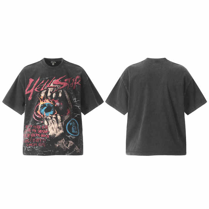 Washed Vintage All Over Print Eye of Flame Masked Man Star Skull Print Tee 3 colors