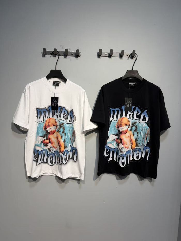 Bandage-blindfolded angel gradient Gothic diamond-studded T-shirt 2 colors 29069184