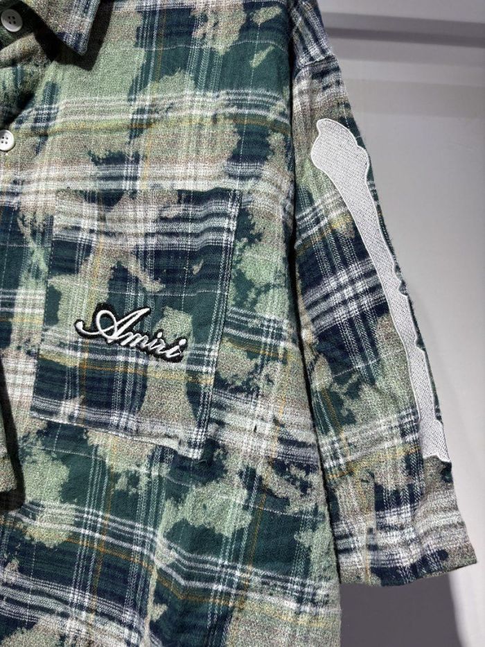 Camo Plaid Bone Embroidery Shirt & Shorts Set 2 colors 29052573