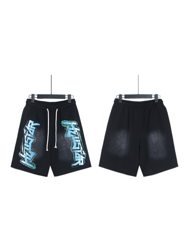 Side Blue Letter Print Washed Shorts 29043467