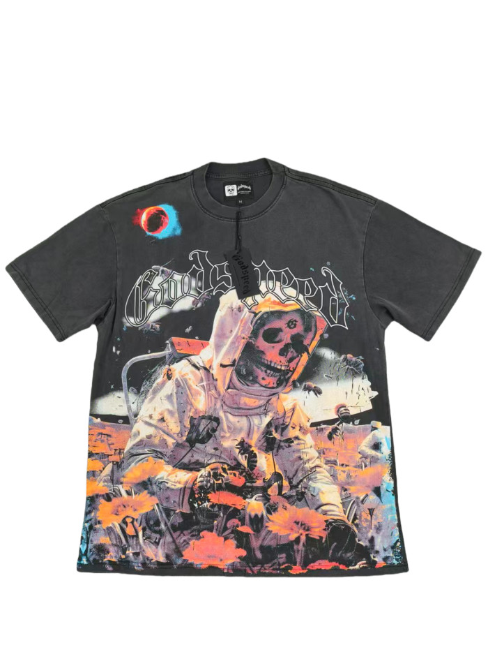 27931304 Bee Flower Bush Skull Print Tee 2 colors