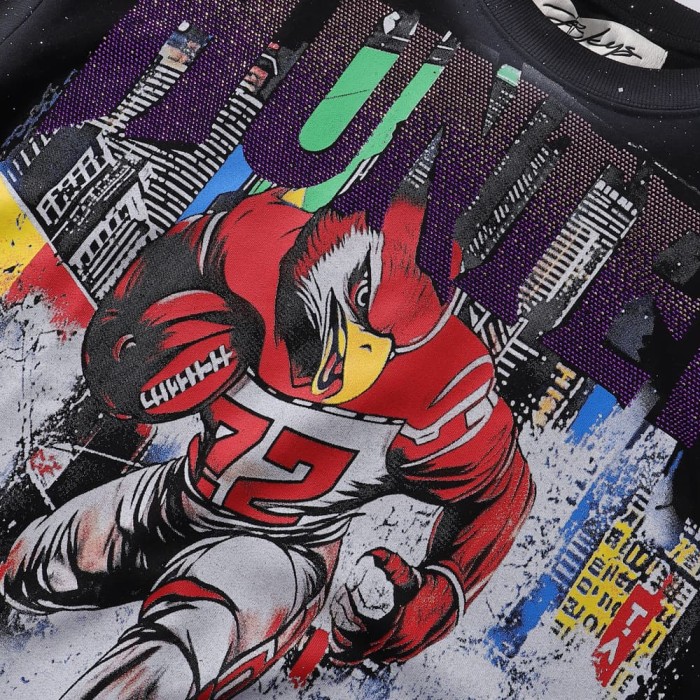 Red Eagle Rugby Splash Ink Rhinestone Print Washed Tee 28874566
